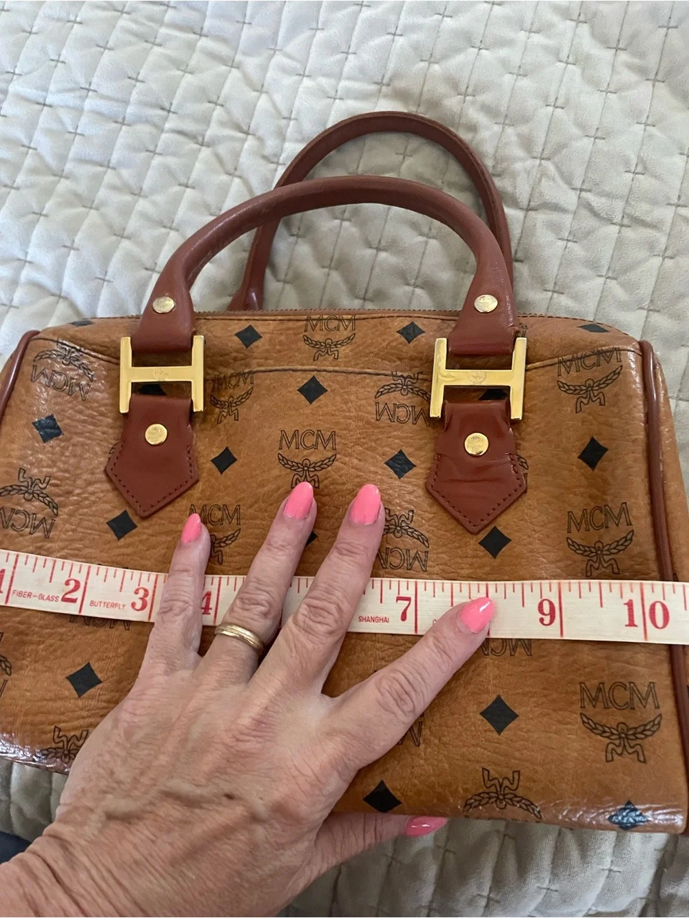 MCM Cognac Visetos Monogram Satchel with Brown Leather Handles